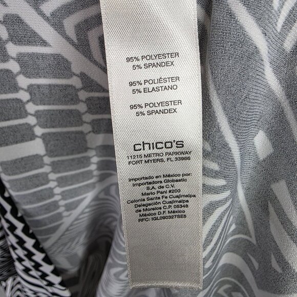 Womens Chicos Black & White Geometric Dress Cap Sleeve Polyester Blend Stretch 3 - Picture 4 of 8